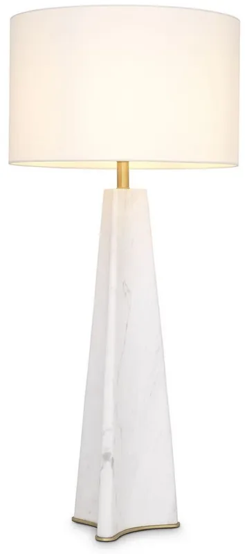 Casa Padrino lampada da tavolo di lusso bianco / ottone anticato Ø 48 x A. 106,5 cm - Lampada da scrivania moderna in marmo - Collezione di Lusso Solange Der Vorrat Reicht