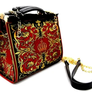 Begrenztes Angebot Pompöös di Casa Padrino Borsa da Donna di Lusso Fiori Barocchi con Corona e Strass Bordeaux Rosso / Nero / Oro 25 x A. 20 cm - disegnata da Harald Glööckler