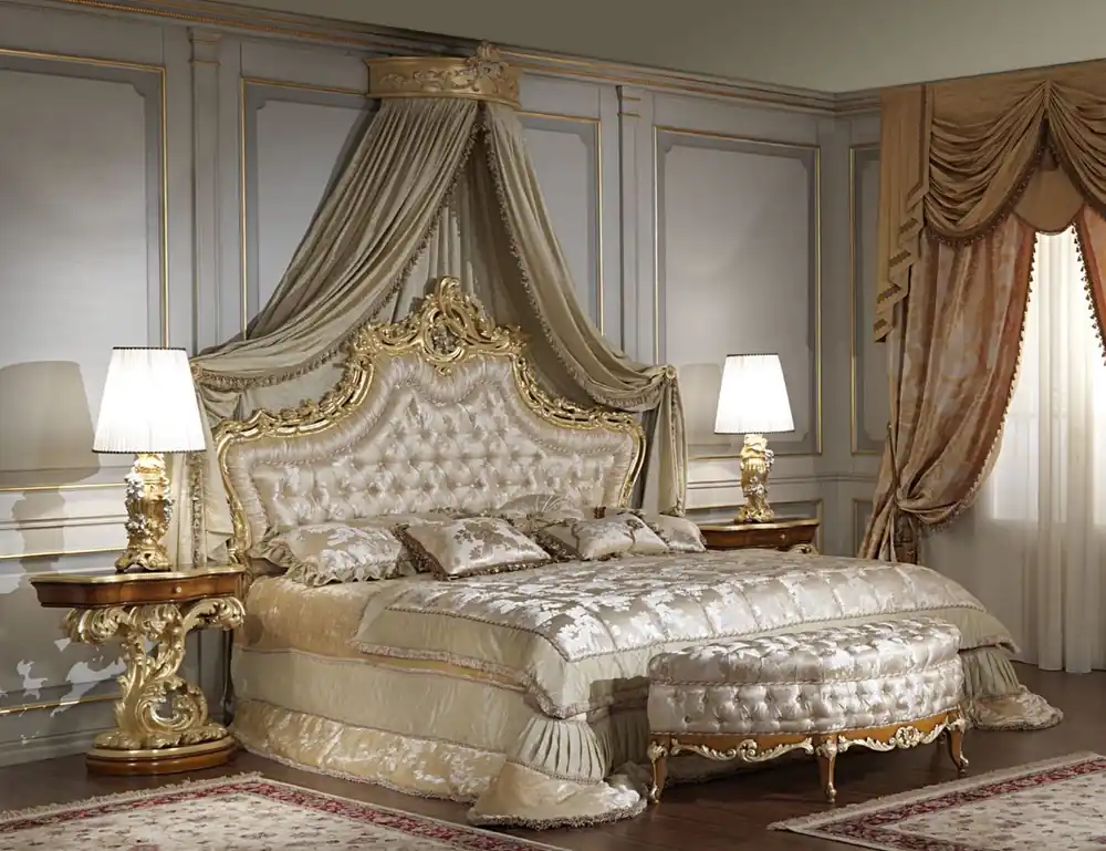 Casa Padrino set da camera da letto barocco di lusso - 1 Letto Matrimoniale con Testiera e 1 Baldacchino e 2 Comodini e 1 Panca - Mobili per camera da letto barocco - Mobili per hotel barocchi Heißes Angebot