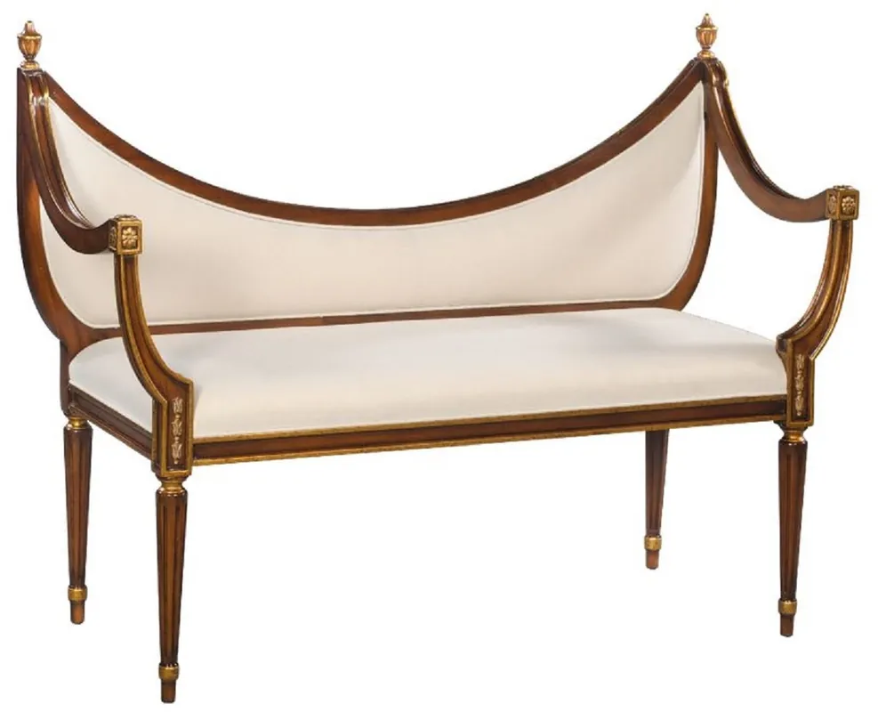 Mega-Angebot Casa Padrino panca Art Nouveau di lusso crema / marrone / oro - Panca in legno massello fatta a mano - Mobili da Soggiorno Barocco e Art Nouveau