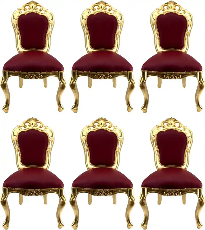 Casa Padrino set di sedie da pranzo barocco di lusso bordeaux rosso / oro - 6 sedie da pranzo fatte a mano in similpelle - Mobili da pranzo barocchi Geprüft
