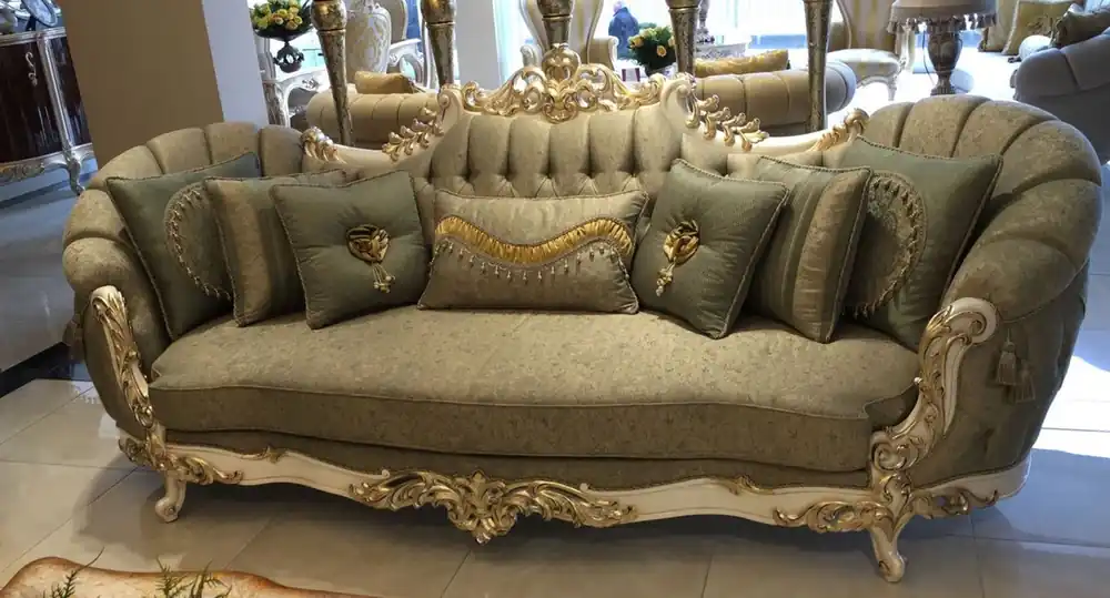 Highlight Casa Padrino divano da soggiorno barocco di lusso verde / bianco / oro - Mobili da soggiorno barocchi fatto a mano - Nobile e Magnifico