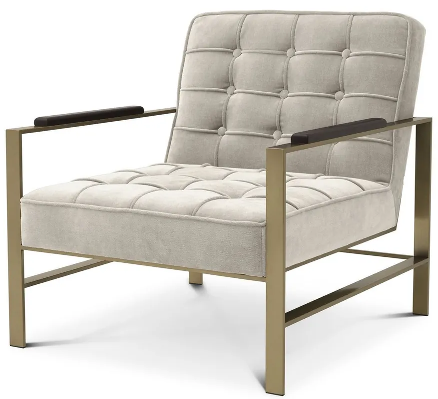 Casa Padrino poltrona di lusso sabbia / ottone / nero 70,5 x 80,5 x A. 75 cm - Poltrona da soggiorno con struttura in acciaio inox - Mobili da soggiorno di lusso Top-Seller