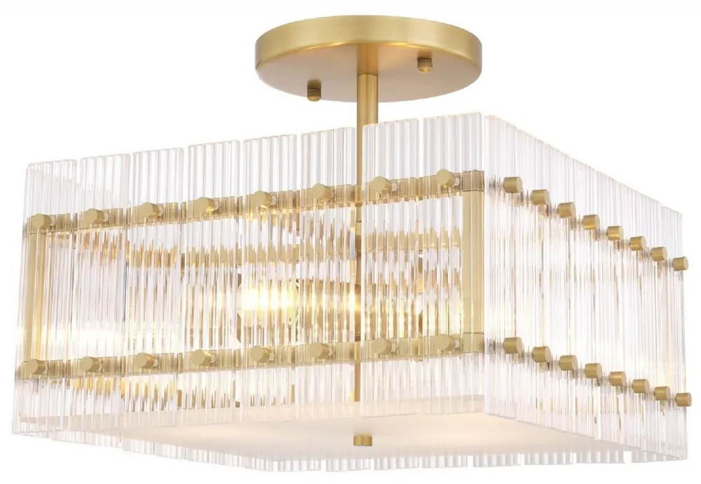 Must-Have Casa Padrino lampada di copertura di lusso ottone antico / bianco 45 x 45 x A. 22 cm - Lampada di copertura quadrata in vetro - Lampade di copertura moderne