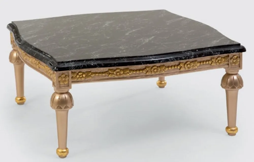 Casa Padrino tavolo da soggiorno barocco di lusso nero / argento / oro - Magnifico tavolo da salotto in legno massello con piano in aspetto marmo - Mobili Barocchi Bestpreis