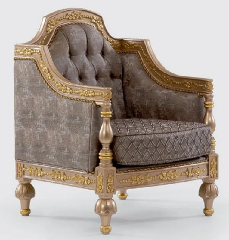 Casa Padrino poltrona barocco di lusso grigio / argento / oro - Magnifico poltrona da soggiorno con motivo elegante - Mobili Barocchi Top-Preis