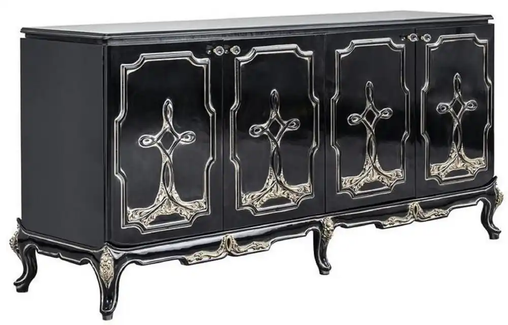 Casa Padrino credenza barocco di lusso nero / oro - Mobile in legno massello fatto a mano con 4 ante - Mobili barocchi - Nobili e Magnifico Direkt Vom Hersteller