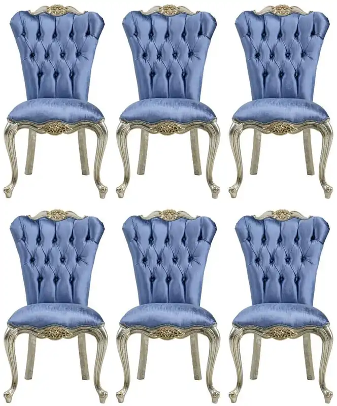Casa Padrino set di sedie per sala da pranzo barocco di lusso blu / argento / oro - Set di 6 sedie da cucina fatto a mano - Mobili per sala da pranzo barocco - Nobile e Splendido Direkt Vom Hersteller