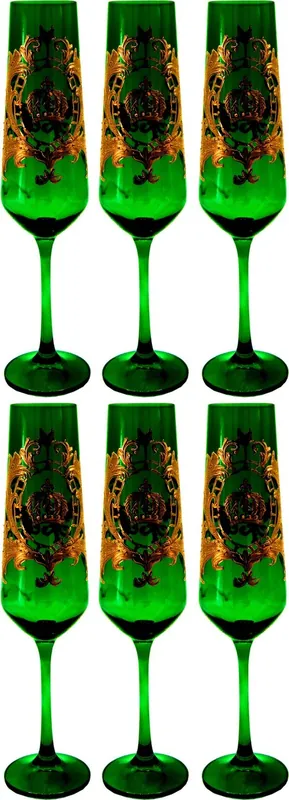 Pompöös di Casa Padrino set di bicchieri da champagne di lusso verde scuro / oro Ø 6 x A. 25 cm - Bicchieri da champagne con placcatura in oro 24 carati - Bicchieri disegnati da Harald Glööckler Zertifiziert