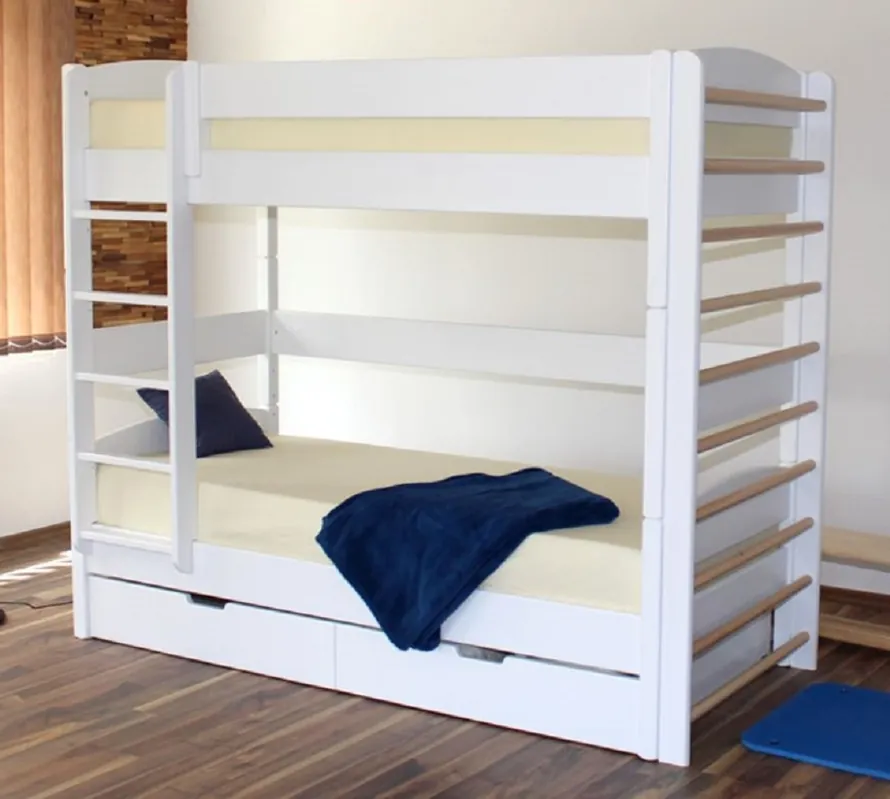 Neue Ware Casa Padrino letto a castello per bambini in legno massello di lusso bianco / naturale 211 x 98 x A. 185 cm - Letto per bambini multifunzionale con scaletta e spalliere - Mobili per Camerette