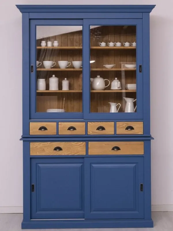 Casa Padrino armadio per sala da pranzo in stile country blu / naturale 142 x 48 x A. 225 cm - Armadio da cucina in legno massello - Mobili per sala da pranzo in stile country Aktuell