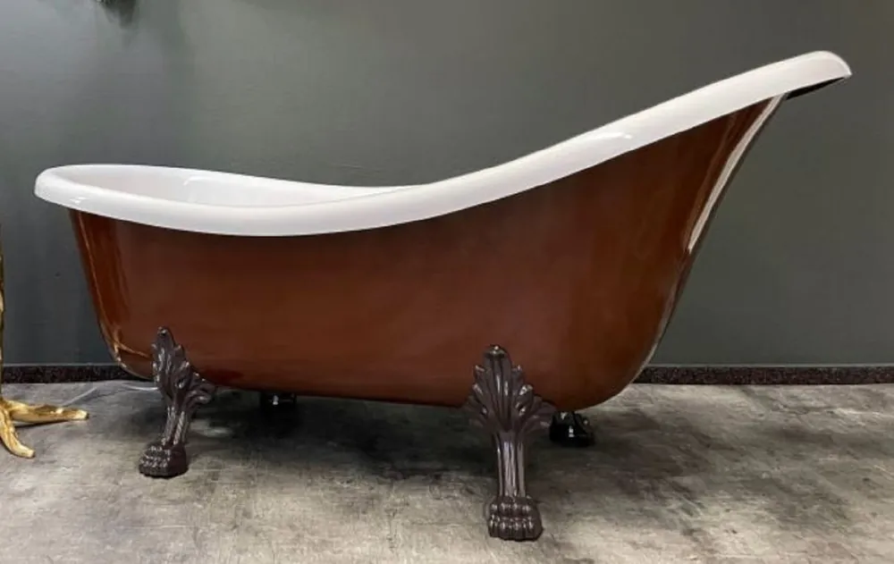Bestpreis Casa Padrino vasca da bagno Art Nouveau di lusso marrone mogano / bianco 174 x 83 x A. 81 cm - Vasca da bagno retrò indipendente con piedi di leone - Mobili da bagno retrò