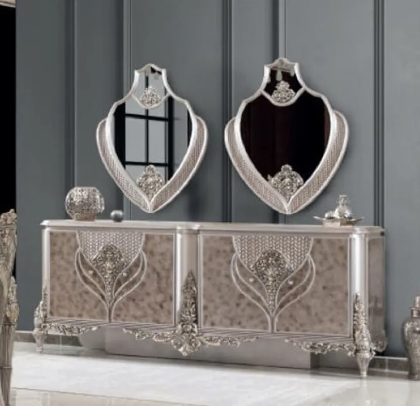 Casa Padrino set di mobili barocco di lusso argento - 1 Credenza e 2 Specchi - Mobili fatto a mano in stile barocco - Nobile e Magnifico Mega-Angebot