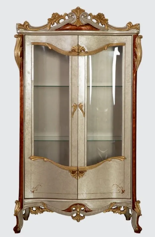 Direktkauf Casa Padrino vetrina gabinetto barocco di lusso argento / marrone / oro - Vetrina fatto a mano in legno massello con 2 ante - Magnifici mobili barocchi