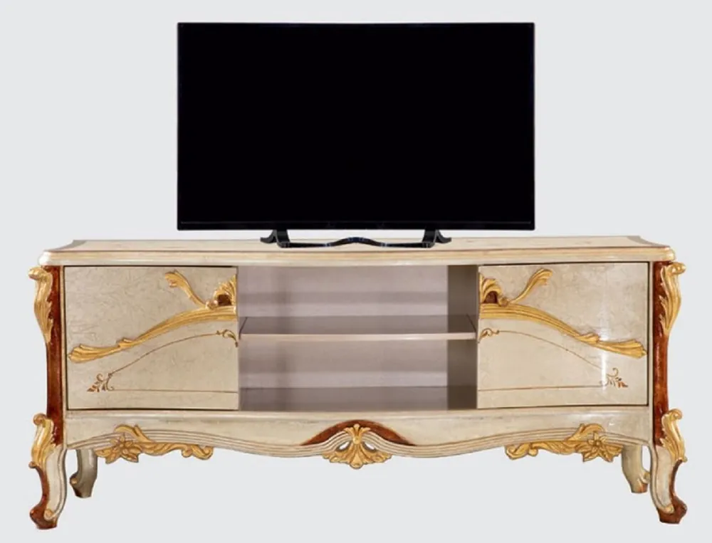 Bestpreis Casa Padrino armadio TV barocco di lusso argento / marrone / oro - Magnifico credenza da soggiorno con 2 ante - Mobili da soggiorno in stile barocco