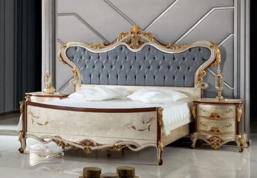 Begrenztes Angebot Casa Padrino set per camera da letto barocco di lusso blu / argento - 1 Letto Matrimoniale con Testiera e 2 Comodini - Mobili per camera da letto in stile barocco - Nobile e Magnifico