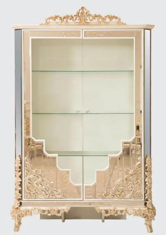 Sofort Bestellen Casa Padrino vetrina gabinetto barocco di lusso bianco / oro - Vetrina fatto a mano in legno massello con 2 ante - Magnifici mobili barocchi