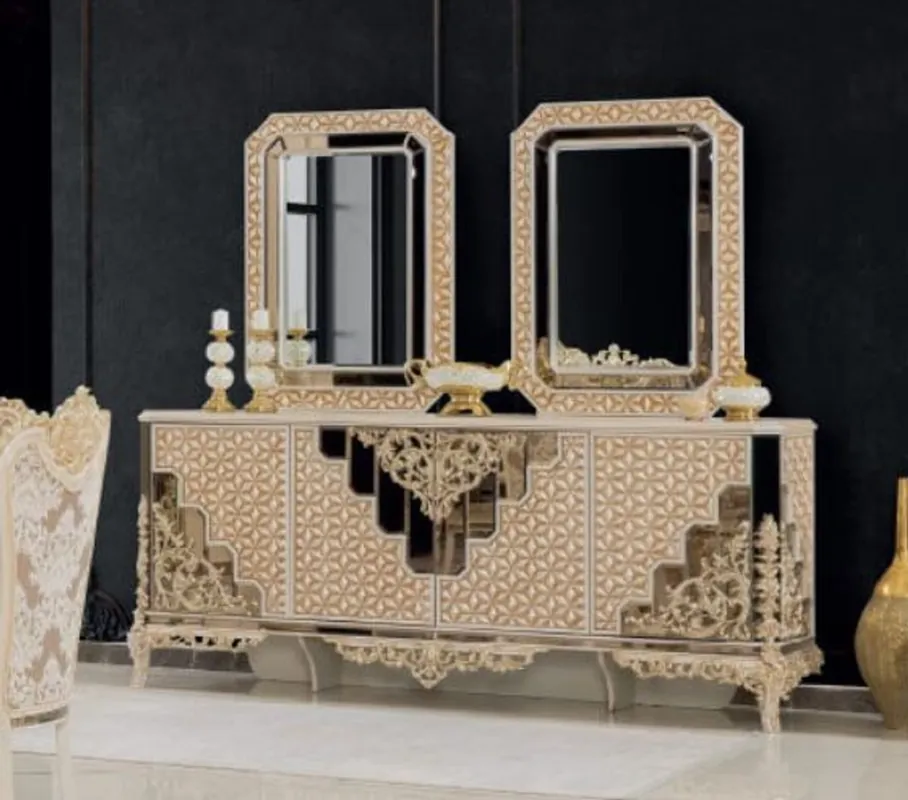 Casa Padrino set di mobili barocco di lusso bianco / oro - 1 Credenza e 2 Specchi - Mobili fatto a mano in stile barocco - Nobile e Magnifico Garantierte Lieferung