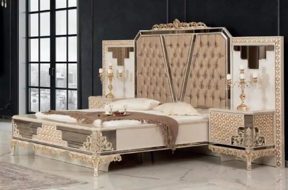 Garantierte Lieferung Casa Padrino set per camera da letto barocco di lusso bianco / oro - 1 Letto Matrimoniale con Testiera e 2 Comodini - Mobili per camera da letto in stile barocco - Nobile e Magnifico