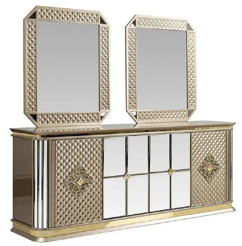 Casa Padrino Set di Mobili Art Déco di Lusso Beige / Oro - 1 Credenza e 2 Specchi - Nobile e Magnifico Abverkauf