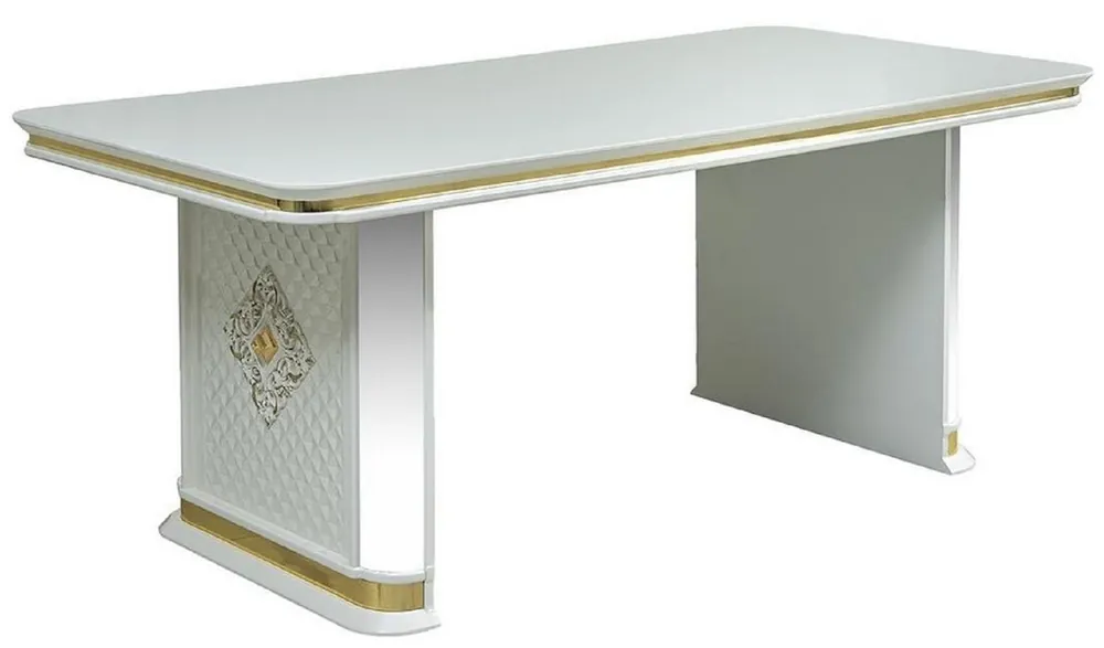 Casa Padrino tavolo da pranzo Art Déco di lusso bianco / oro - Tavolo da cucina fatto a mano in legno massello con vetro a specchio - Mobili per Sala da Pranzo Art Déco Beliebt