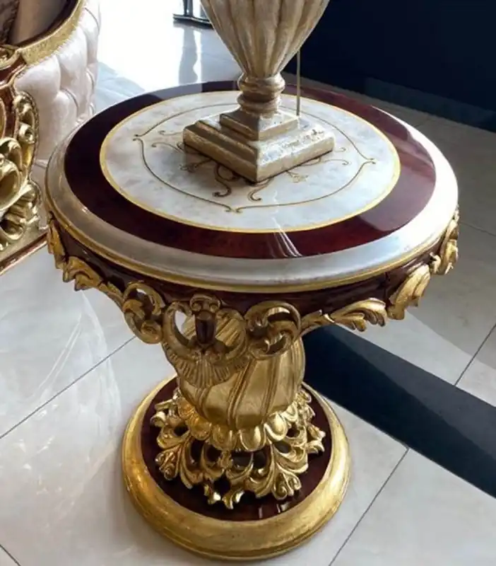Casa Padrino tavolino barocco di lusso bianco / marrone / oro - Tavolo rotondo in legno massello in stile barocco - Mobili da soggiorno barocchi fatto a mano - Nobile e Magnifico Knallerangebot
