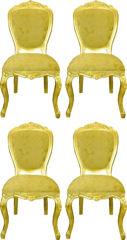 Finale Aktion Pompöös di Casa Padrino sedie da pranzo barocche di lusso motivo bouquet oro / oro - Sedie barocche Pompöös disegnate da Harald Glööckler - 4 Sedie da pranzo - Mobili da pranzo barocchi