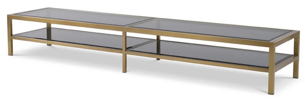 Top-Preis Casa Padrino armadio TV di lusso ottone / grigio 200 x 45 x A. 30 cm - Credenza in acciaio inox con piani in vetro fumè - Mobili soggiorno di lusso