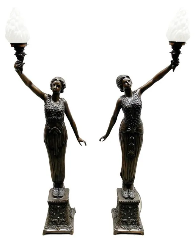 Casa Padrino lampade da terra barocco di lusso donne con torce bronzo / bianco 65 x 30 x A. 190 cm - Eleganti sculture decorazione bronzo - Magnifica luci barocche in bronzo Günstig