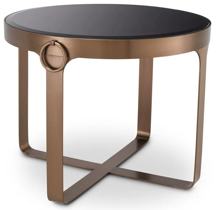 Bestseller Casa Padrino tavolino di lusso rame / nero Ø 60 x A. 47 cm - Tavolo rotondo in acciaio inox con piano in vetro - Mobili soggiorno - Mobili di Lusso