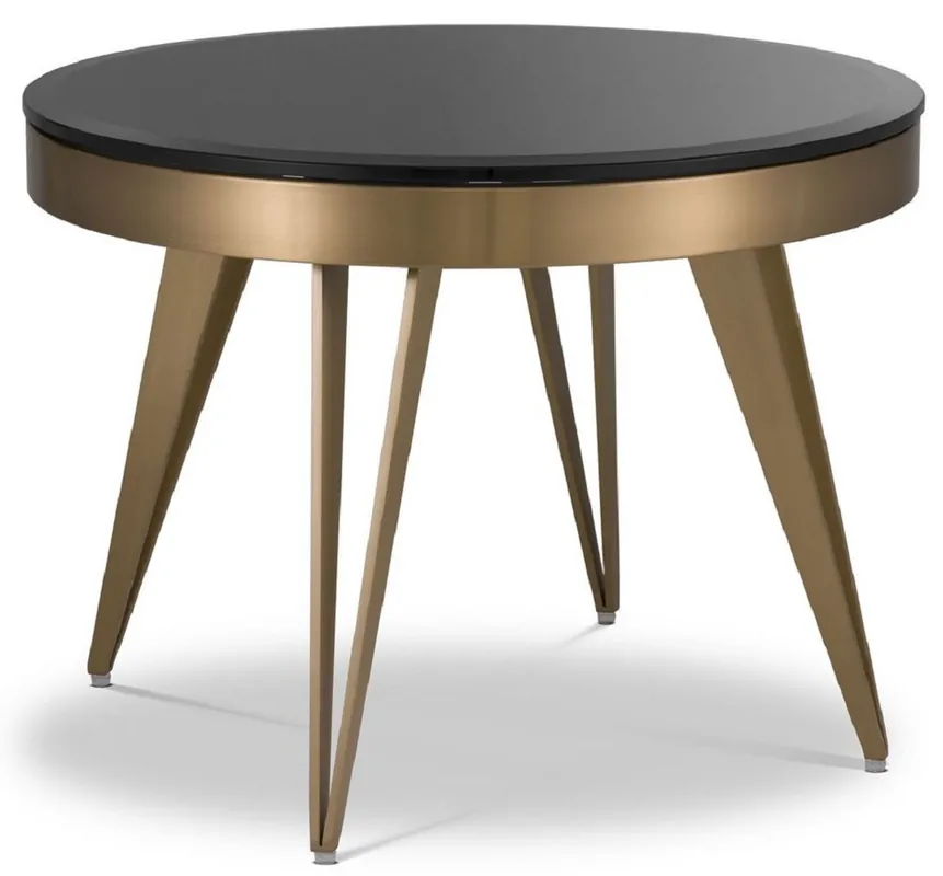 Casa Padrino tavolino di lusso ottone / nero Ø 60 x A. 45 cm - Tavolo rotondo in acciaio inox con piano in vetro - Mobili soggiorno - Mobili di Lusso Sichere Zahlung