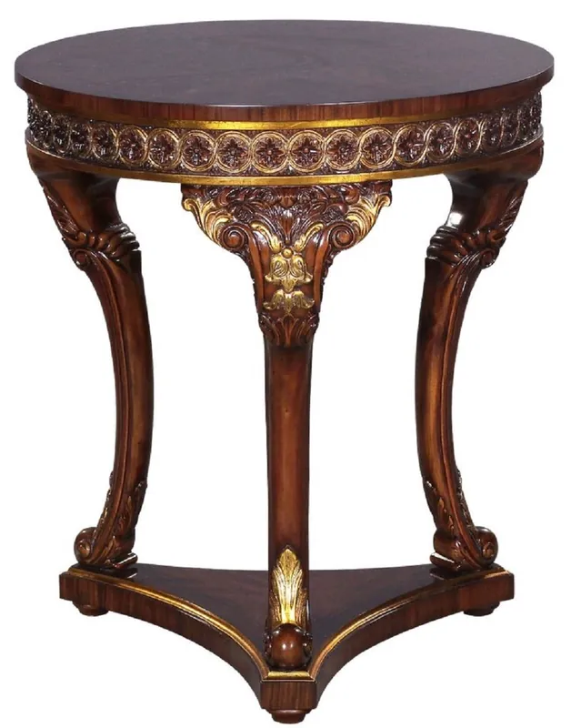 Schnäppchen Casa Padrino tavolino barocco di lusso marrone / oro - Tavolo rotondo in legno massello in stile barocco - Magnifico mobili per salotto barocco