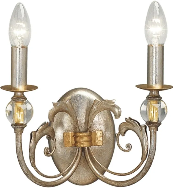 Markenware Casa Padrino lampada da parete barocco di lusso argento antico / oro antico 27 x 16 x A. 23 cm - Elegante lampada da parete in metallo con nobili sfere di vetro - Luci Barocche