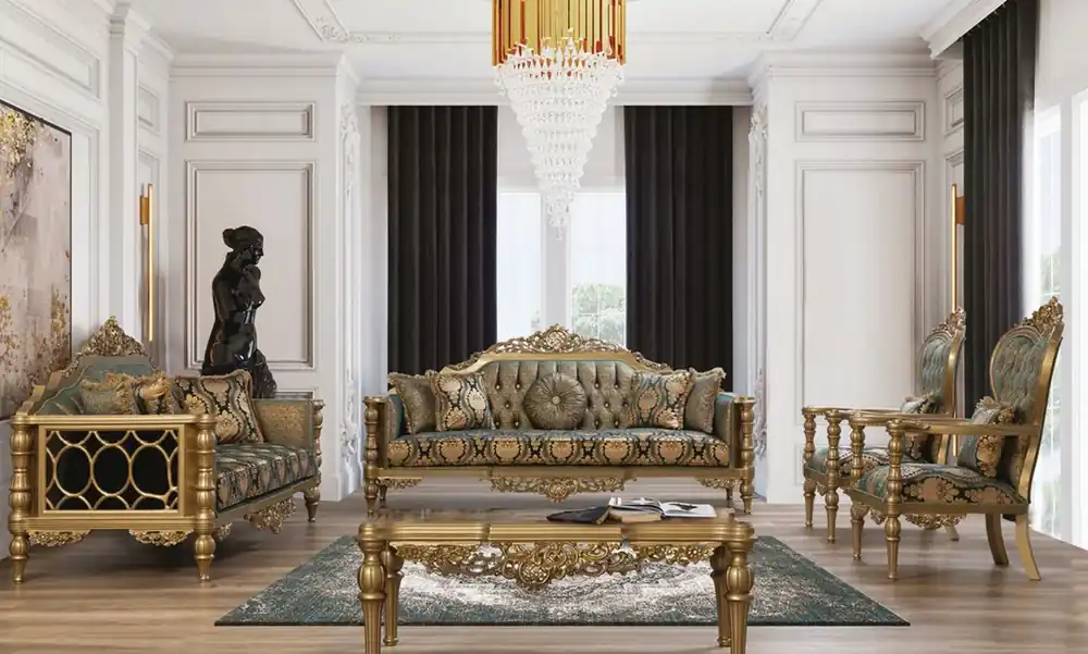 Casa Padrino set da soggiorno barocco di lusso verde / oro - 2 Divani e 2 Poltrone e 1 Tavolo da Salotto - Mobili da soggiorno in stile barocco - Nobile e Magnifico Neue Ware