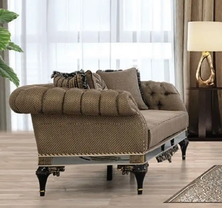 Must-Have Casa Padrino divano Chesterfield barocco di lusso marrone / bianco / nero / oro - Magnifico divano da soggiorno con cuscini decorativi - Mobili da soggiorno in stile barocco