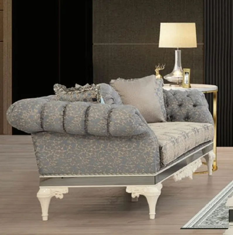 Heißes Angebot Casa Padrino divano Chesterfield barocco di lusso grigio / beige / bianco - Magnifico divano da soggiorno con cuscini decorativi - Mobili da soggiorno in stile barocco