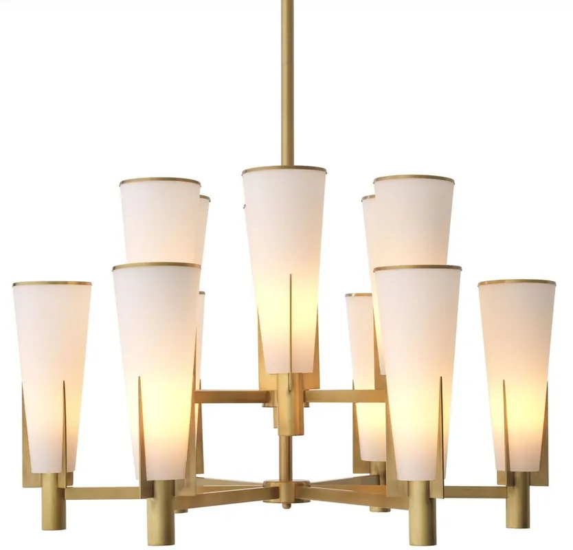 Nur Heute Casa Padrino lampadario di lusso ottone antico / bianco Ø 87 x A. 56,5 cm - Lampadario moderno in metallo con paralumi in vetro - Collezione di Lusso