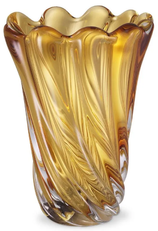 Schneller Versand Casa Padrino vaso di vetro decorativo di lusso giallo Ø 20,5 x A. 29 cm - Vaso di Fiori Soffiato a Mano - Accessori di Decorazione di Lusso
