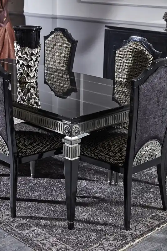 Heißes Angebot Casa Padrino tavolo da pranzo barocco di lusso nero / argento - Nobile tavolo da pranzo in legno massello - Magnifico mobili da pranzo barocco