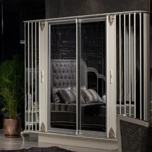 Abverkauf Casa Padrino armadio camera da letto barocco di lusso bianco / grigio / argento - Armadio in legno massello specchiato in stile barocco - Mobili per camera da letto barocchi - Nobile e Magnifico