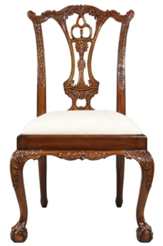 Preiswert Casa Padrino sedia da pranzo barocco di lusso bianco / marrone - Sedia imbottita in legno massello in stile barocco - Mobili da pranzo barocchi