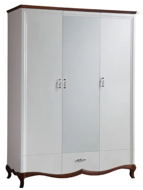 Neu Im Sortiment Casa Padrino armadio da camera Art Nouveau di lusso bianco lucido / marrone 164,2 x 62,5 x A. 209,5 cm - Armadio in legno massello a specchio con 3 ante e cassetto - Mobili Camera da Letto