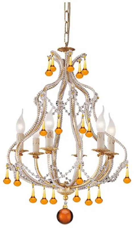 Sonderangebot Casa Padrino lampadario barocco di lusso oro / arancio / giallo Ø 47 x A. 69 cm - Magnifico lampadario con vetro di Murano - Lampadario Hotel & Restaurant - Qualità di Lusso - Fatto in Italia