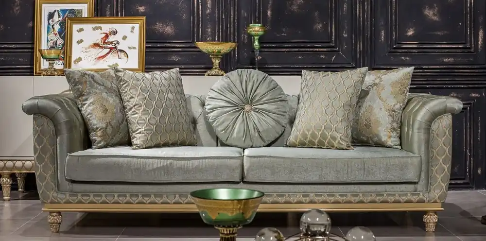 Casa Padrino divano barocco di lusso turchese / oro - Divano da soggiorno fatto a mano in stile barocco - Mobili da soggiorno barocchi - Nobile e Magnifico Top-Angebot