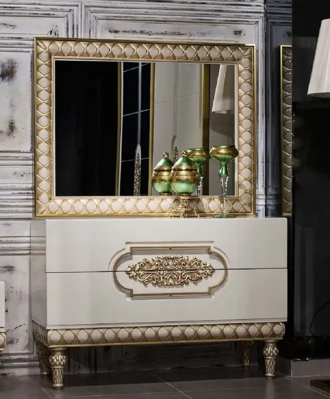 Casa Padrino cassettone per camera da letto barocco di lusso con specchio bianco / oro - Mobili per camera da letto barocco fatti a mano Bestseller