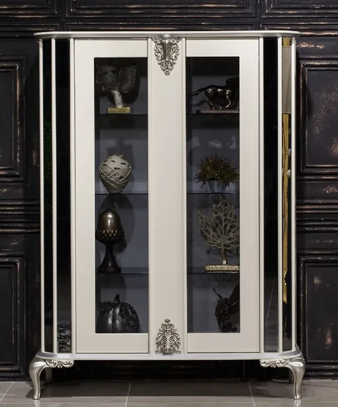 Casa Padrino vetrina gabinetto barocco di lusso bianco / argento - Vetrina a specchio in legno massello con 2 ante - Magnifico mobile barocco Versand Am Gleichen Tag