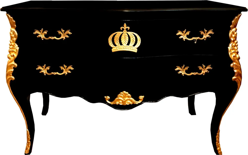 Angebot Comò barocco Pompöös di Casa Padrino con cassetti 2 e piano in vetro nero / oro - Comò barocco Pompöös disegnato da Harald Glööckler