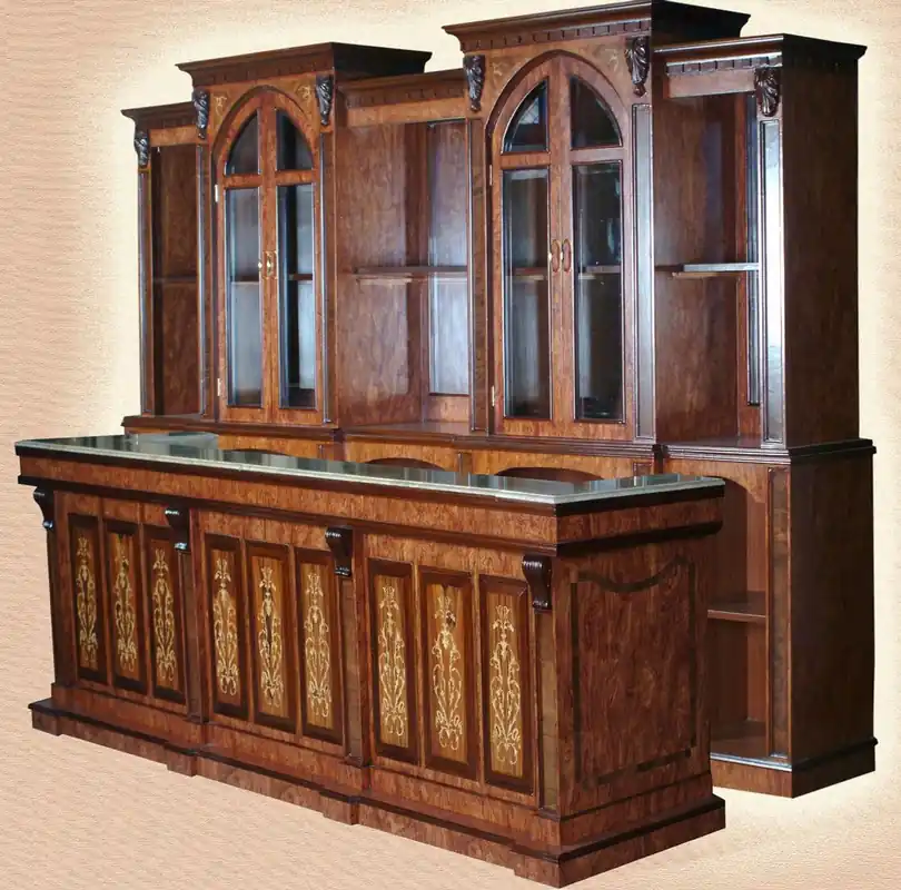 Saisonangebot Casa Padrino bar di lusso in legno massello con piano in marmo marrone scuro / marrone / crema 381 x A. 251,5 cm - Mobili da bar in legno massello per hotel e ristoranti di lusso