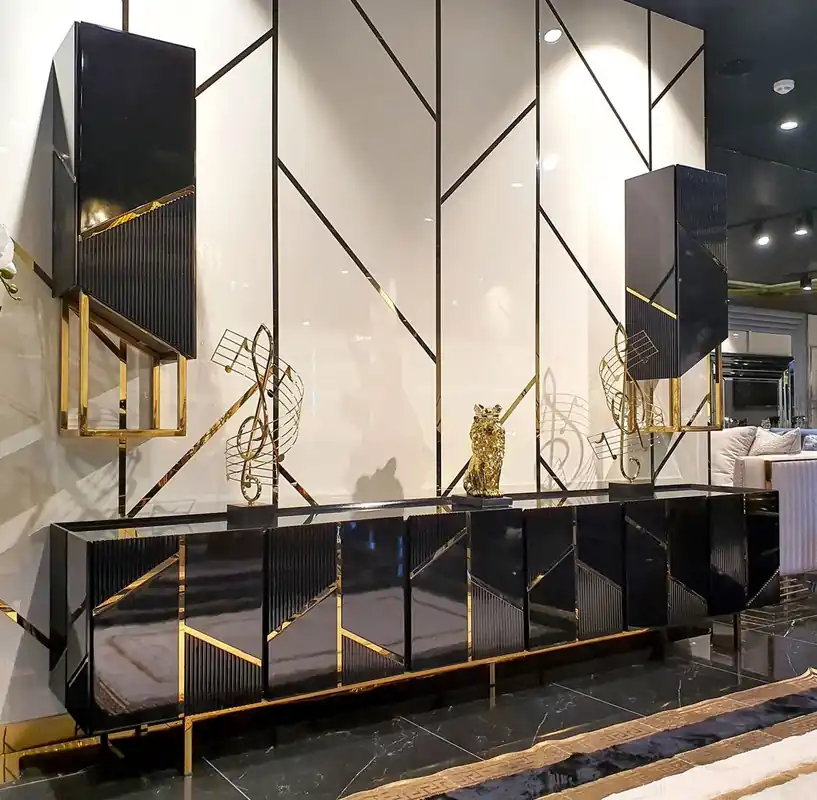 Geprüft Casa Padrino set di mobile TV di lusso nero / oro - 1 Armadio TV e 2 Pensili - Mobili TV di lusso per soggiorno - Qualità di Lusso