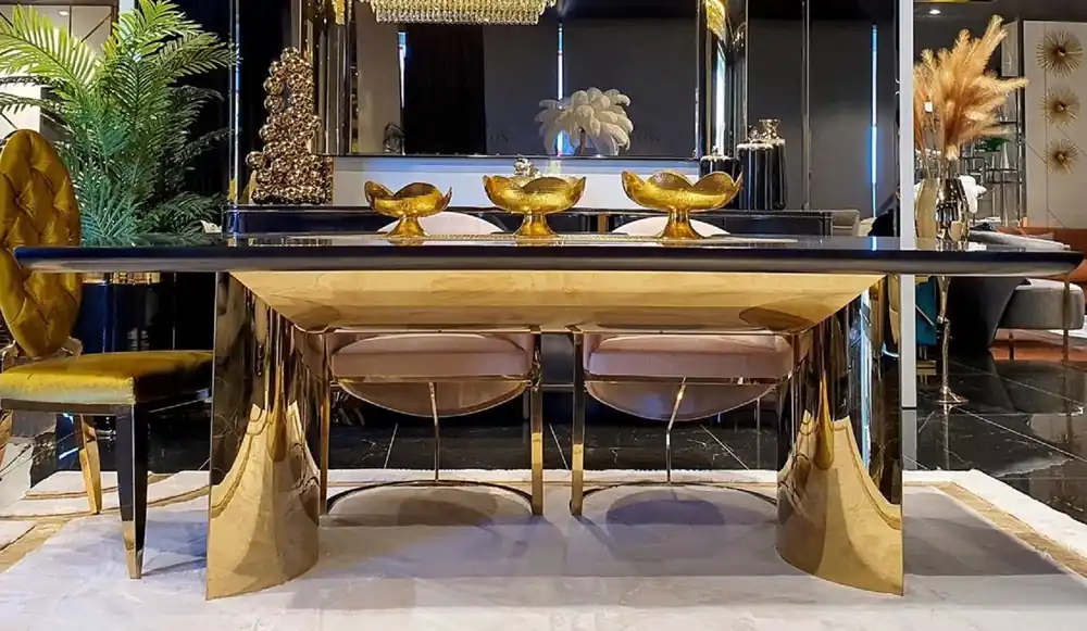 Casa Padrino tavolo da pranzo di lusso nero / oro 200 x 100 x A. 78 cm - Tavolo da pranzo moderno con piano in vetro - Mobili da pranzo di lusso Knallerangebot
